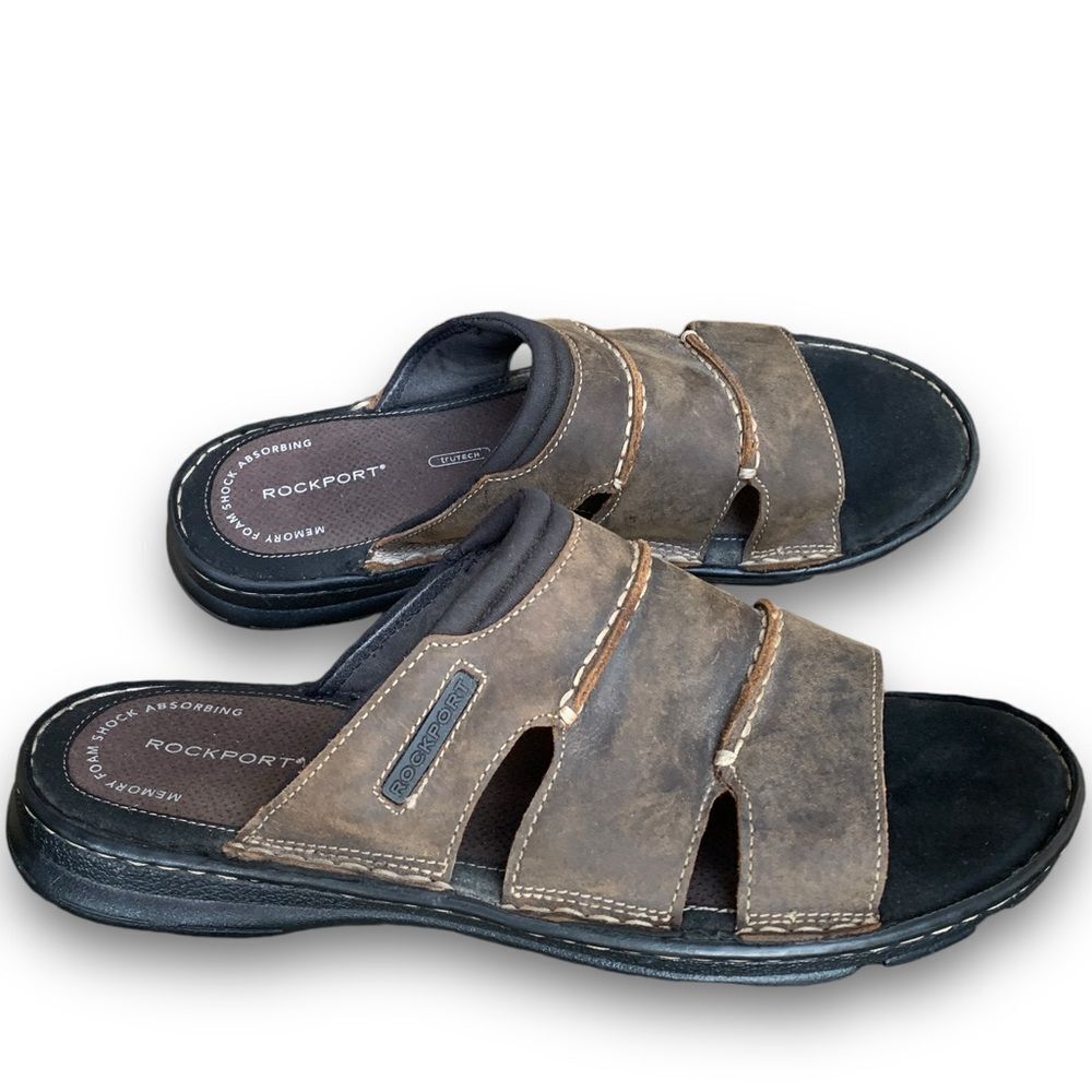 Rockport Darwyn Outdoor Sandals Slides Brown Leather Classic Men’s size 12 - Picture 4 of 14